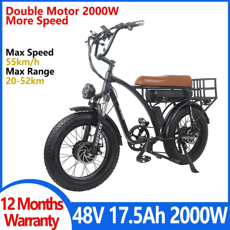

2000W Electric Bike Front Rear Dual Hub Motor 48V 17.5Ah Mountain Bike 20 inch Fat Ebike 4.0 Fat Tire Snow Electric Bicycle