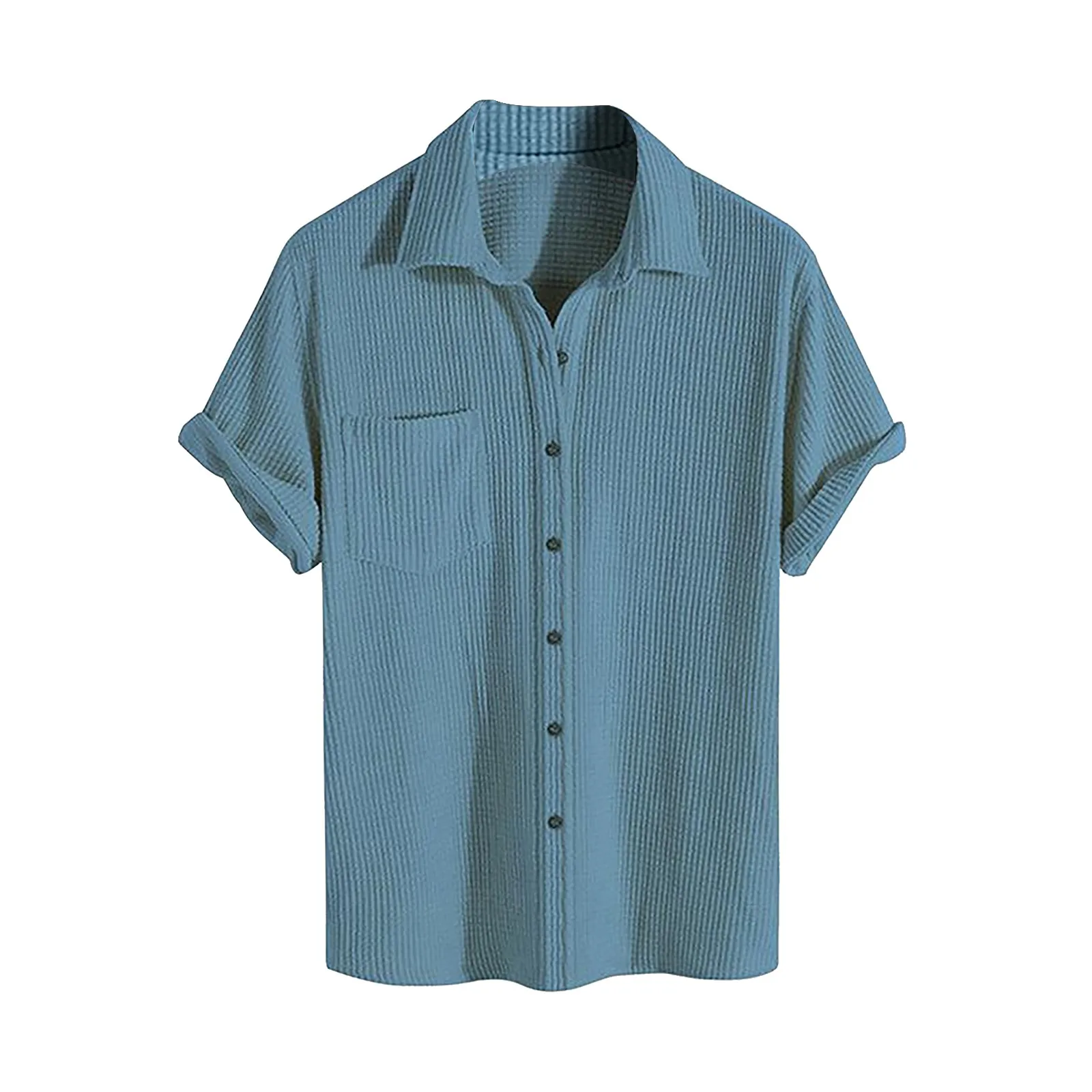 

Men Shirts Summer Solid Single Breasted Neck Shirts T Shirt Short Sleeve Turn Down Collar Hawaiian Shirts Blouses Male Camisas