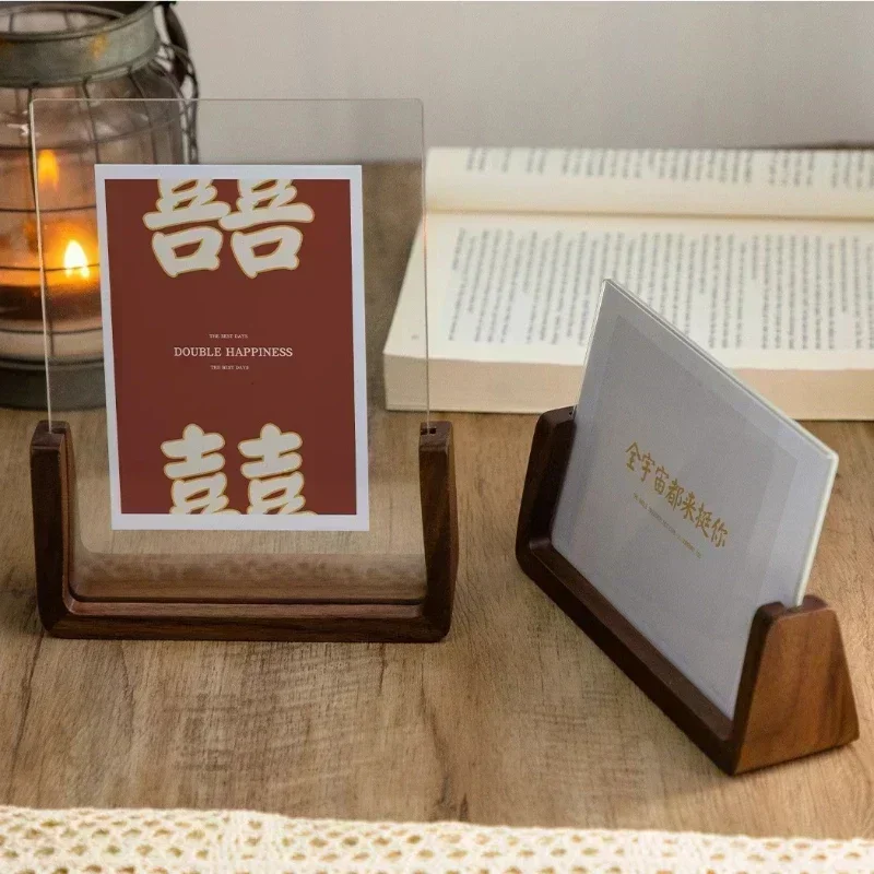 6 Inch Acrylic Picture Frame Wooden Kpop Idol Photo Display Wedding Party Picture Holder Desktop Office Photo Decor Card Holder 3