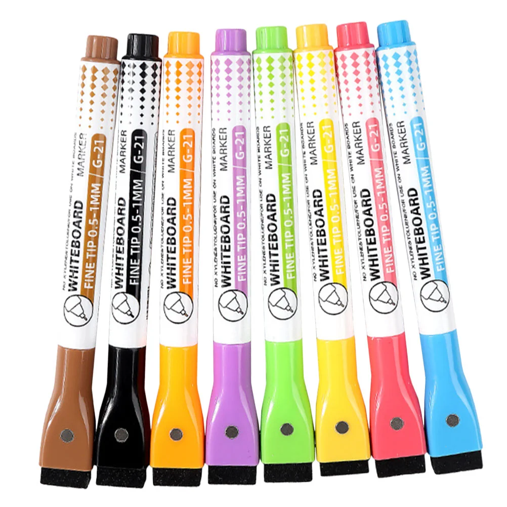 마그네틱 화이트보드 펜 마커, 세척 가능 건식 지우개, Pp 미세 팁 펜, 어린이 닦기, 8 개
