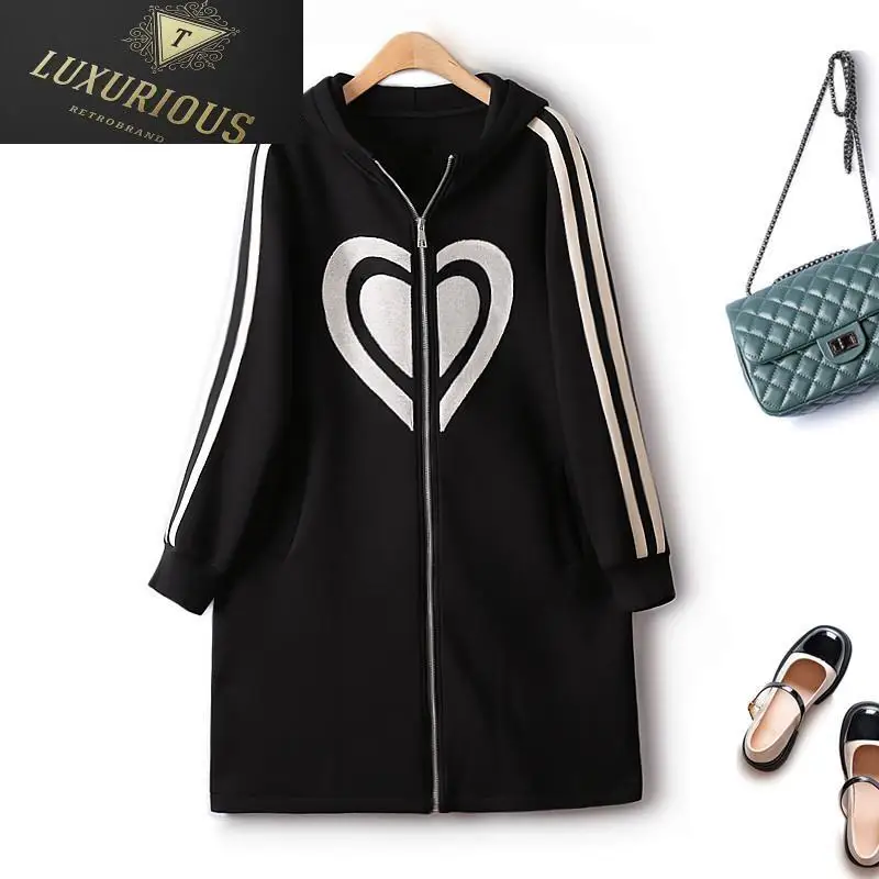 

Winter Coat For Women 2024 European Sweet Flocking Peach Heart Hooded Zipper Medium Length Slim Air Cotton Trench Coats 4XL