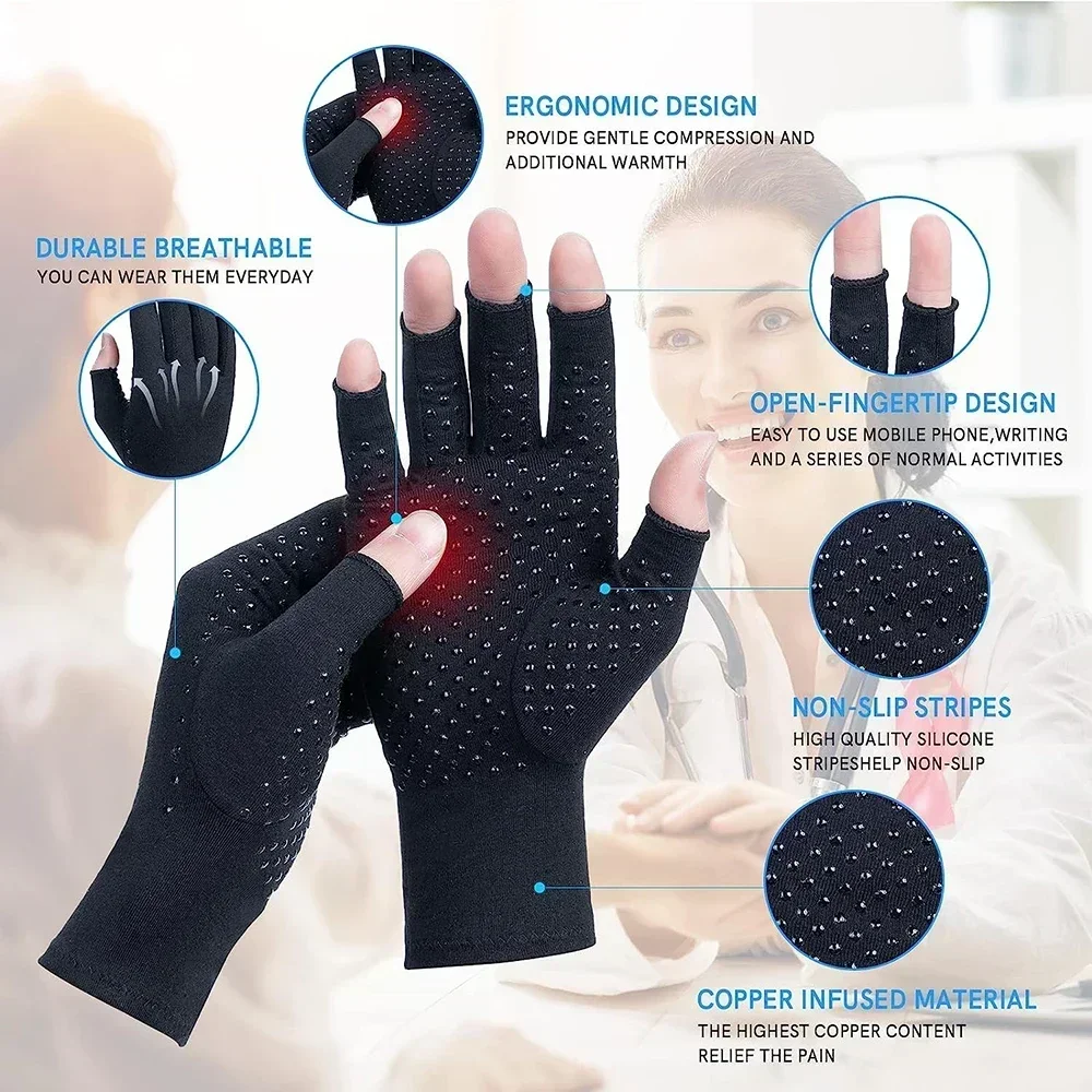 1/2 Pairs Compression Arthritis Anti-Slip Gloves Wrist Support Brace Carpal Tunnel Pain Relief Women Men Therapy Wristband Glove 5
