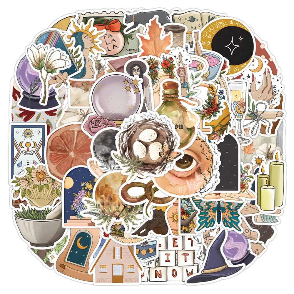 10/30/50/100pcs Bohemian Retro Stickers DIY Aesthetics Decal Scrapbooking Skateboard Luggage Bike Cartoon Toys Sticker for Kids journamm 3pcs pack pet floral stickers gold foil diy cut collage stationery decor scrapbooking materials aesthetics stickers