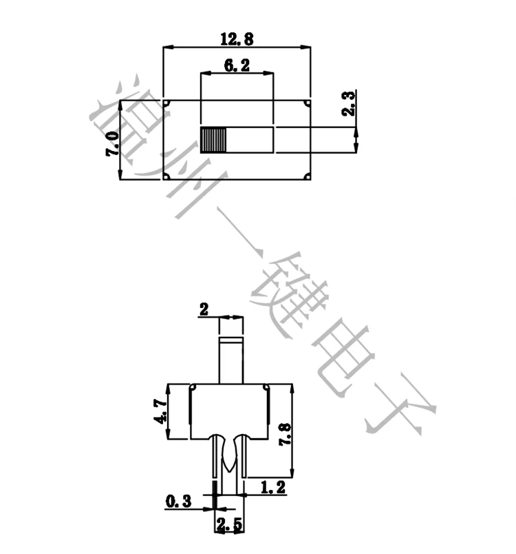 10개 SS-23D07 2P3T 핸들 높이 7mm 수직 8핀 슬라이드 스위치(2개의 고정 핀 포함)