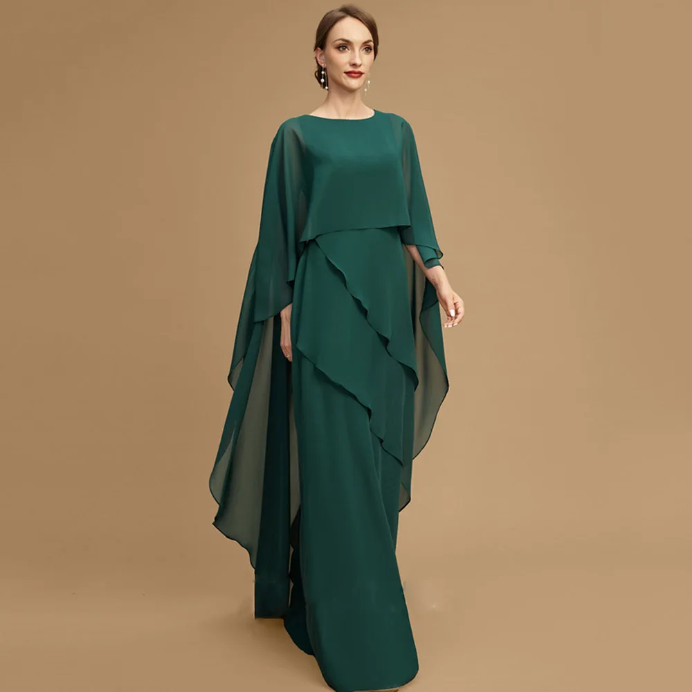 우아한 망토 신부의 어머니 드레스 특종 목 계층 정장 가운, 착시 뒷면 길이 Vestidos Para Madrina