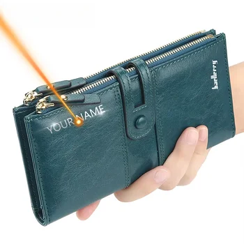 Portafogli da donna con nome inciso Porta carte di alta qualità in pelle lunga alla moda Porta carte classico con cerniera Portafoglio di marca Regalo personalizzato