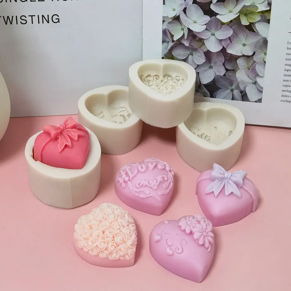 Silicone Soap Mold Love Heart Rose Chocolate Mold Candle Polymer Clay Handicraft DIY Soap Base Gift for Girl