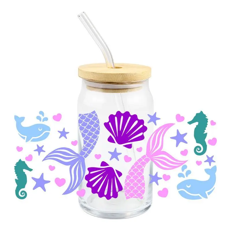 Marine Organism UV DTF Wrap Transfer Stickers for 16OZ Glasses Cups Mugs sticker cups,uv dtf wrap transfer