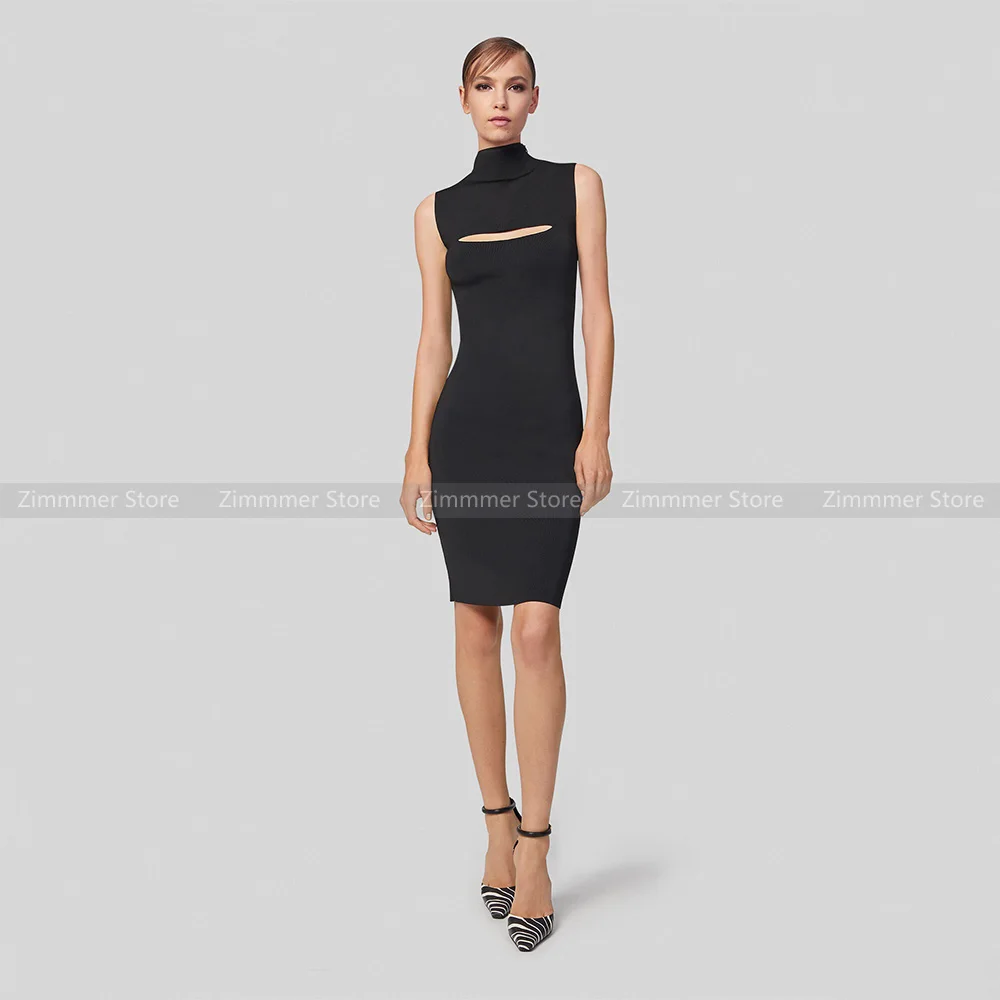 

Commuter black temperament sexy scooped stretch knit Slim package hip round neck bottoming dress female