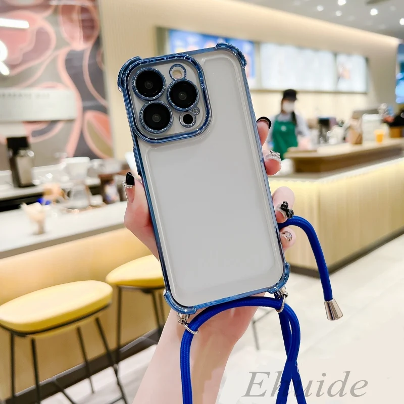 Elegant Crossbody Lanyard Plating Case - Silicone Soft TPU Clear Back Cover