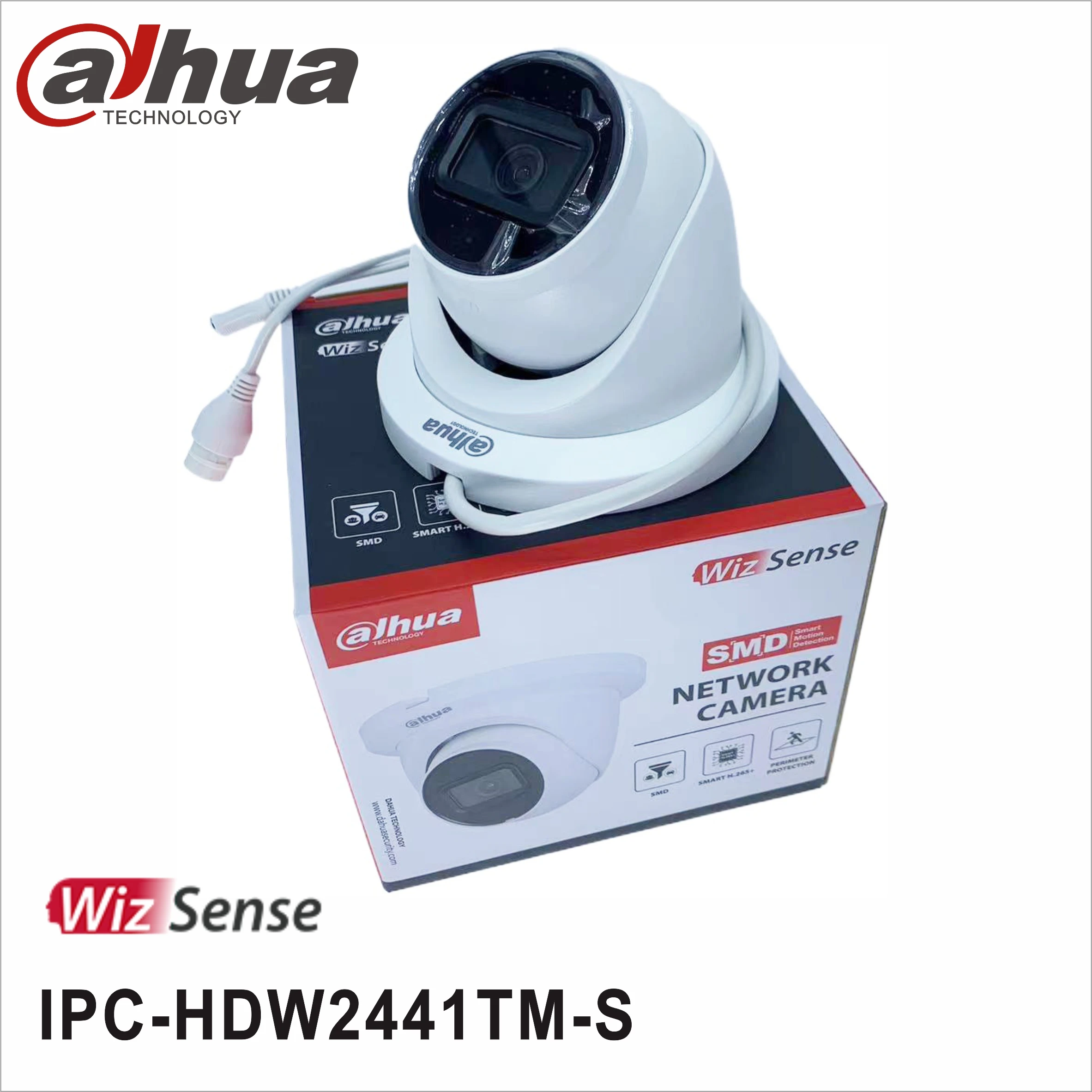 Telecamera IP Dahua IPC-HDW2441TM-S da 4MP con IR, obiettivo fisso, tipo Eyeball, WizSense, con microfono integrato