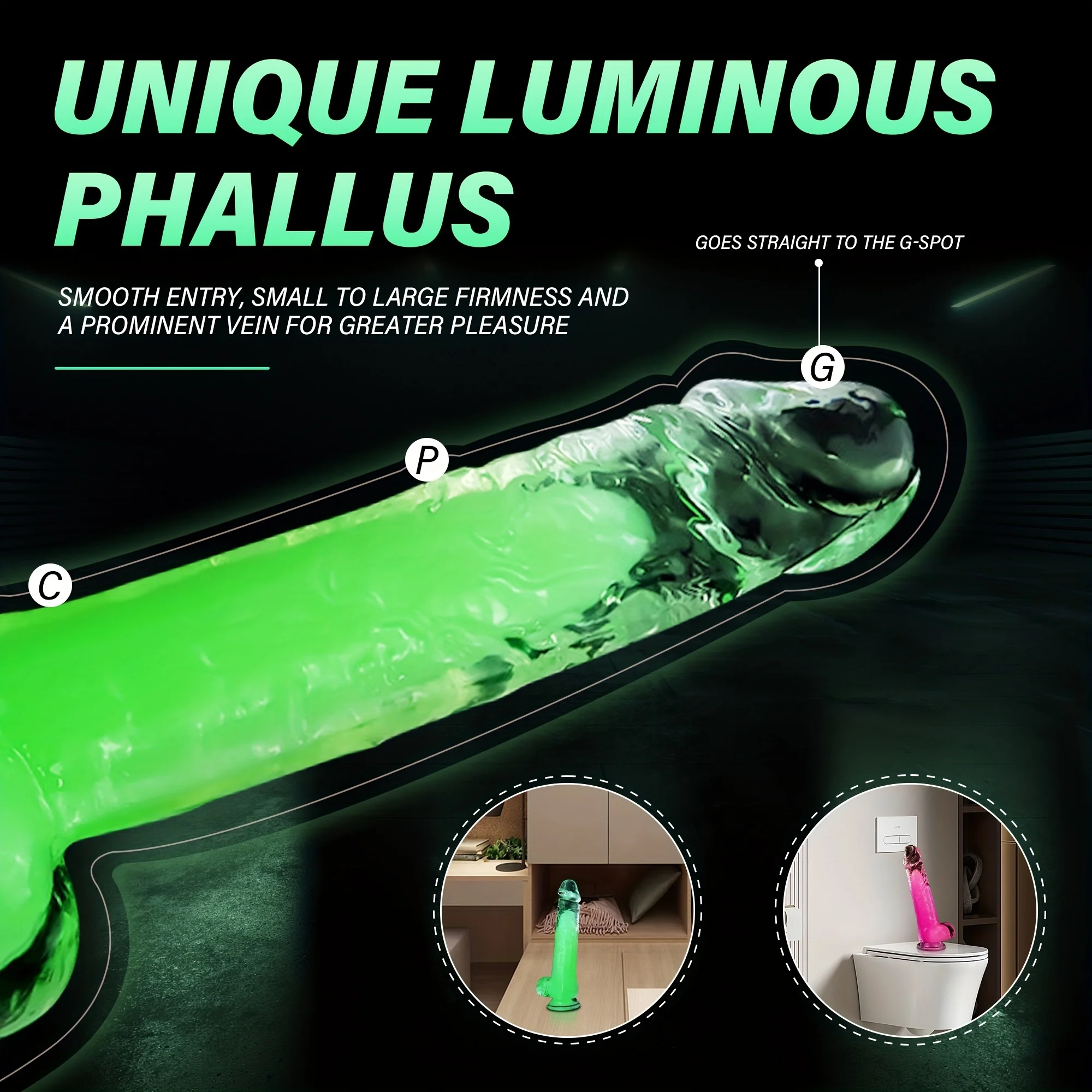 Inch Luminous 9.4 Crystal Realistic Dildo Strong Suction Cup Clitoris Stimulator G Spot Masturbator_voghion.com