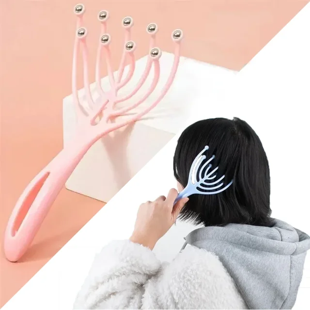 1 Pc Head Massager Scalp Neck Comb Roller Five Finger 9 Claws Steel Ball Hand Held Relax Spa Hair Care For Hair Stress Relief