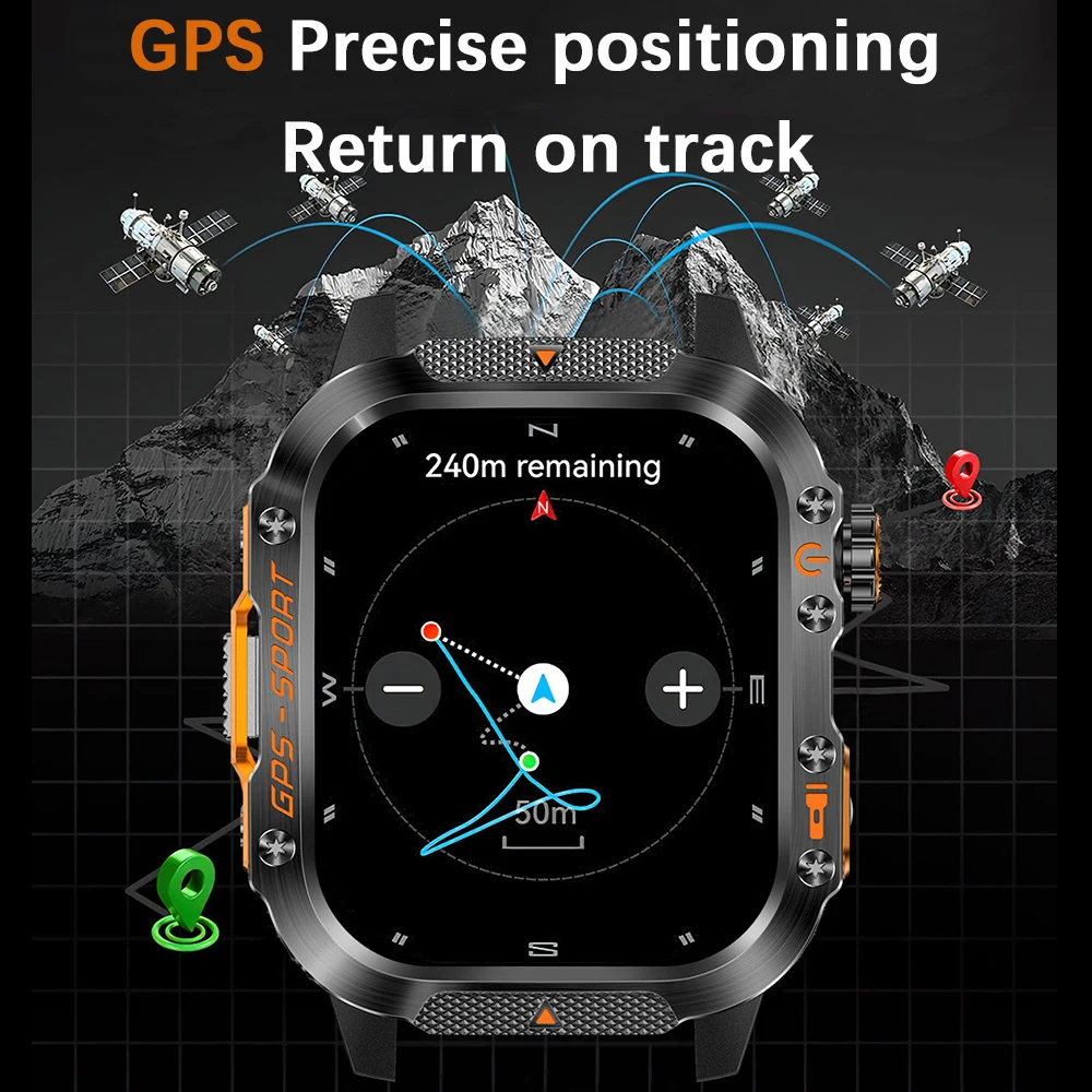 2025 New GPS Satellite Positioning Smart Watch Men Flashlight Compass 30M Waterproof Bluetooth Call Smartwatch Android IOS