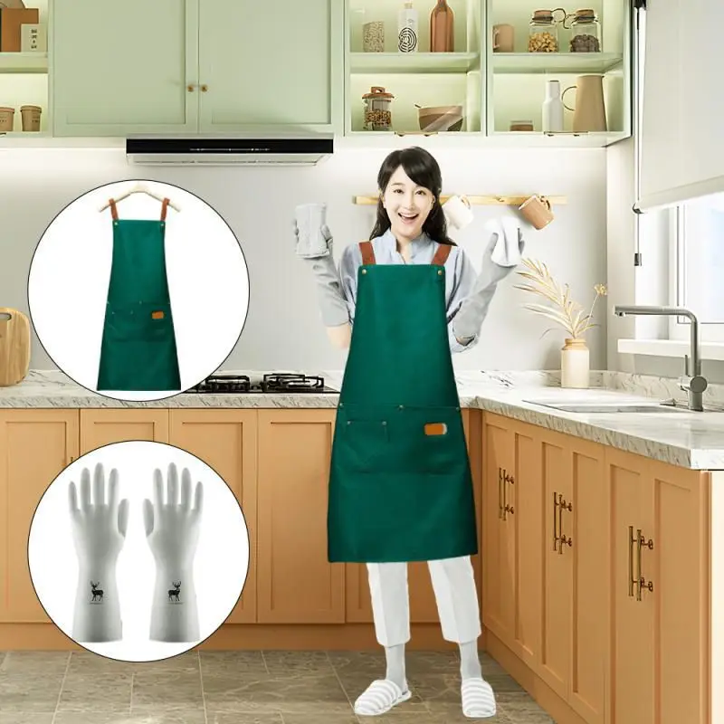 

New Fashion Kitchen Aprons for Woman Men Chef Work Apron for Grill Restaurant Bar Shop Beauty Nails Studios Uniform Give gloves
