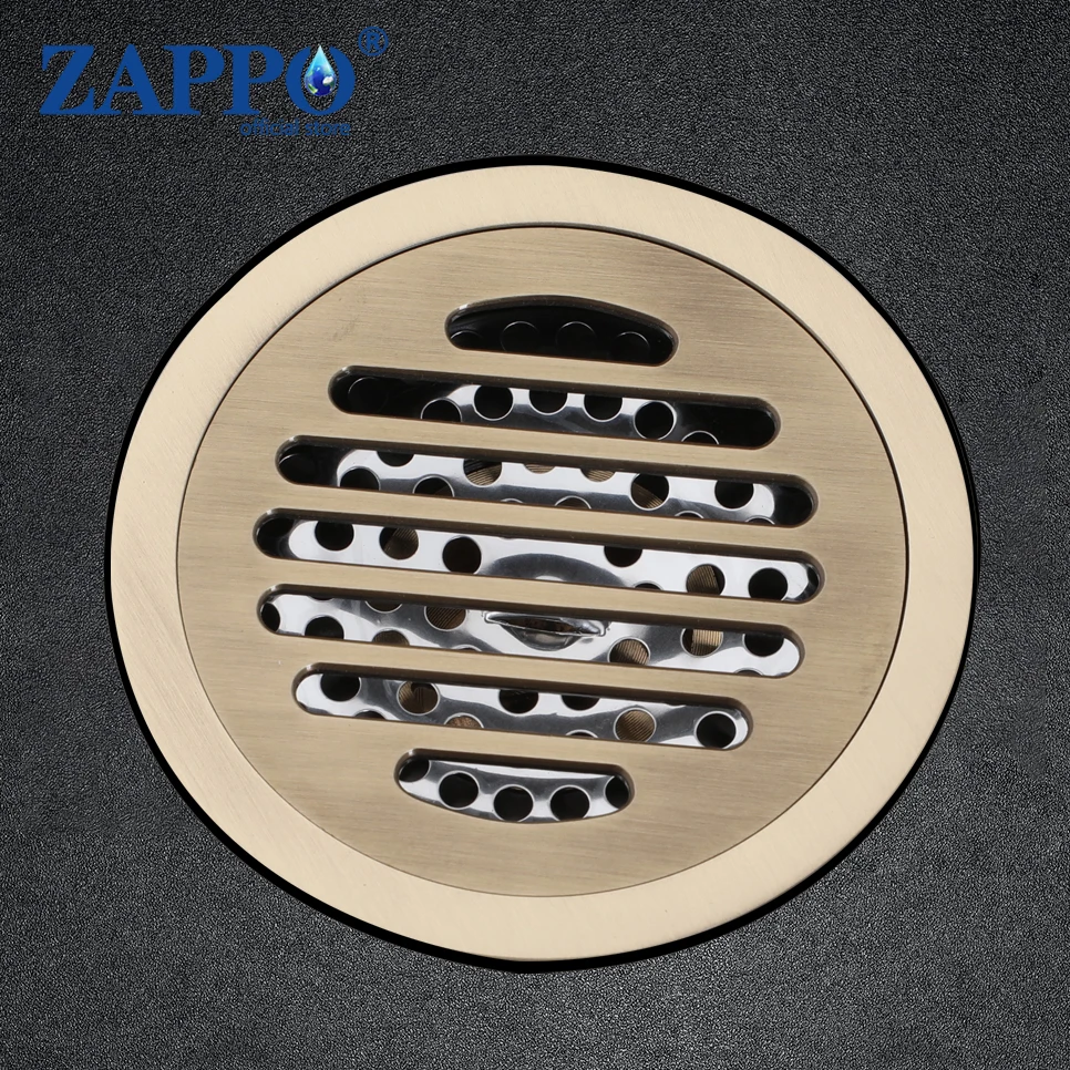 ZAPPO Antique Brass Bathroom Floor Drain Round Waste Floor Drain Shower Square Printing thread Design Cover Floor Drain US