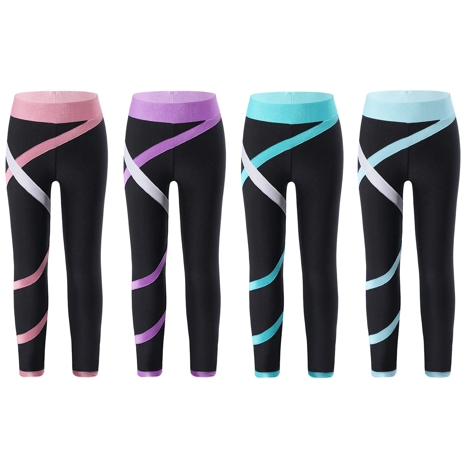 Kids Girls Figure Skating Pants Pantyhose Gymnastics Leotard Ice Skating Tights Fitness Leggings Sport Bottoms for Yoga Running