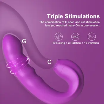 HESEKS 3in1 Clitoral Licking Rotating G Spot Vibrator Clit Tongue Dildo Vaginal Vibrating Stimulator Adult