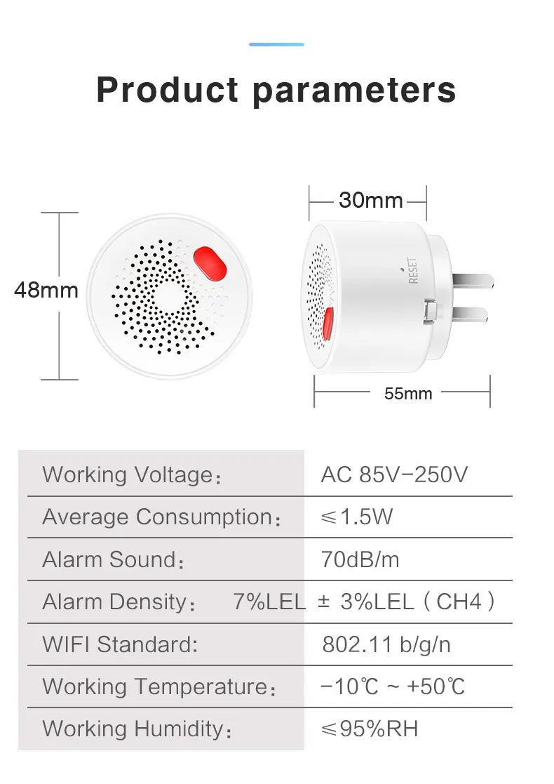 Tuya smart home wifi erdgas sensor brennbarer haushalt smart lpg gasleck alarm melder brandschutz – Detail 13