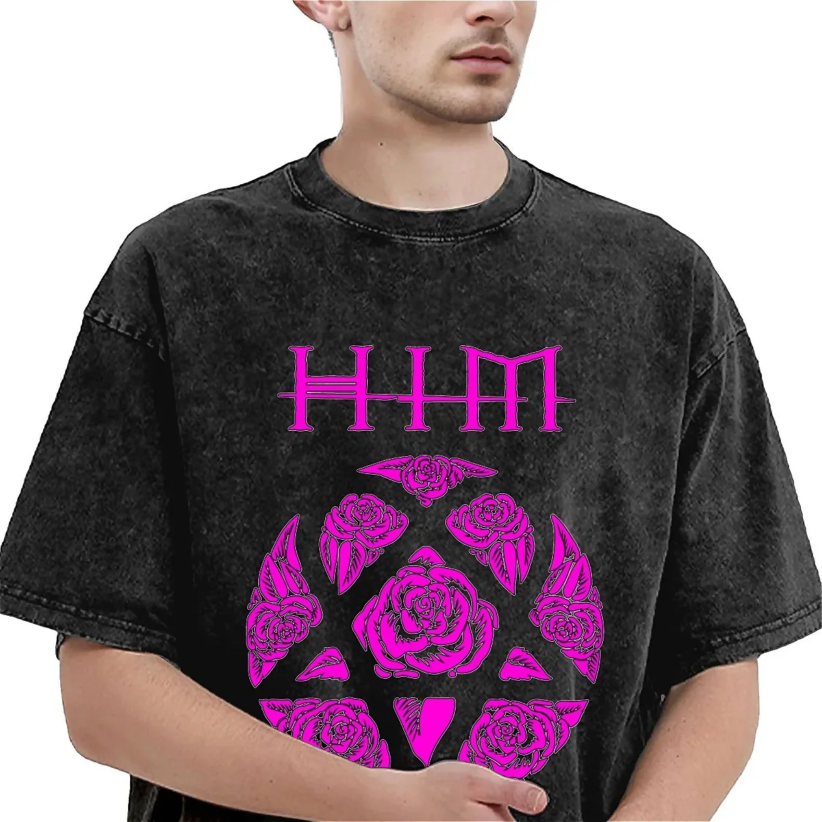 Oversized Washed T-Shirt Heartagram Him Band Cotton T-Shirts
