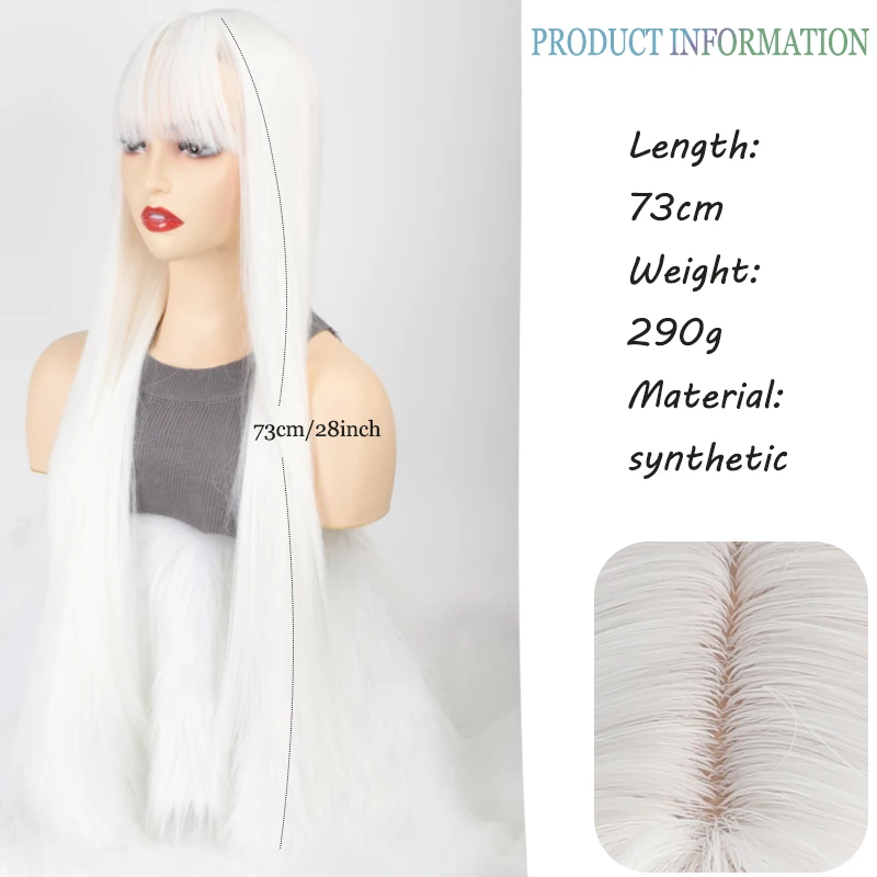 Synthetic Long Straight Hair Wig Lolita Wig With Bangs Girl Cute Ombre White Haired Girl Cosplay Party Halloween Harajuku Wig