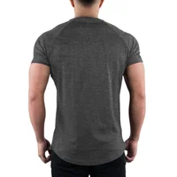 T-shirt de gymnastique en coton pour hommes, vêtements de Fitness d'été, col rond, manches courtes, coupe cintrée, musculation, entraînement 3