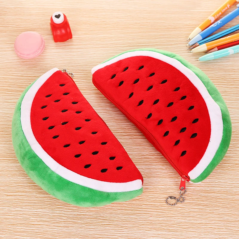 학교 Suppli 편지지 수박 연필 케이스 귀여운 과일 Kawaii 플러시 대용량 연필 가방 어린이를위한 화장품 케이스 선물