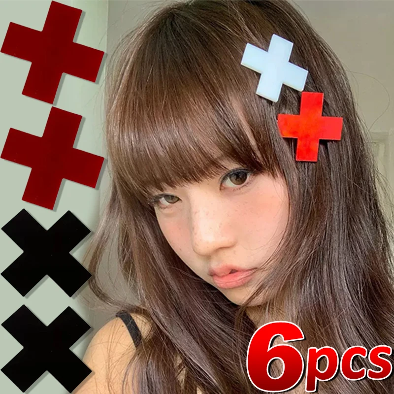 

Заколки для волос с красным крестом Y2K для женщин и девушек, 1/6 шт., модные аксессуары для волос в стиле хип-хоп, панк, заколки-пряжки, заколки для волос для крутых девушек