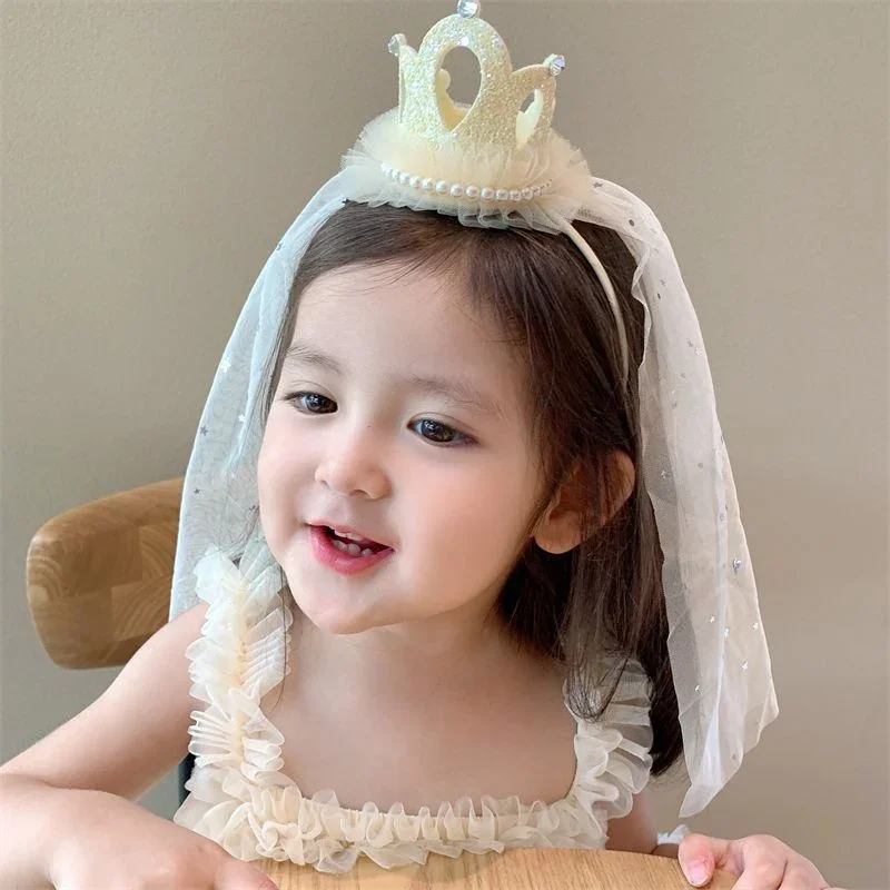 

Princess Girl Hair Hoop Sweet Crown Squein with Mesh Hairs Band for Toddler Girl Birthday Party Baby Head Wear Hair Accessories