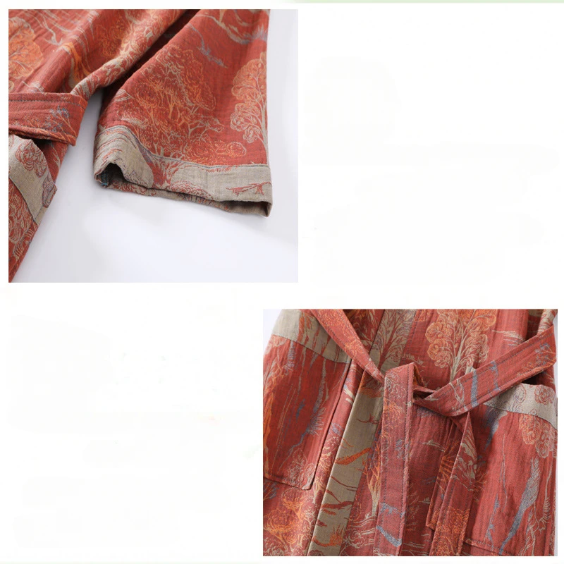 cotton bathrobe spring and summer thin cotton double-layer gauze bathrobe for couples pajamas