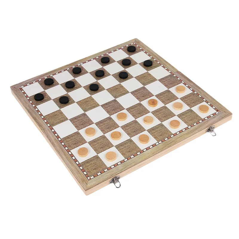24-44CM Wooden 3-in-1 Foldable Chess, Chinese Checkers & Backgammon Set-Educational Board Game for Strategy & Fun