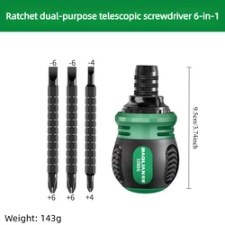 Premium Dual - Head Ratchet Screwdriver Set, Multi - Function and Telescopic Design with Phillips and Flathead Tools (Six in one)