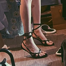 

Summer Shoes Fashion Hollow Thin Heel Flip-flops Sandals Women Sexy Open Toe Slingback 2022 Cross Strap Genuine Leather Sandals