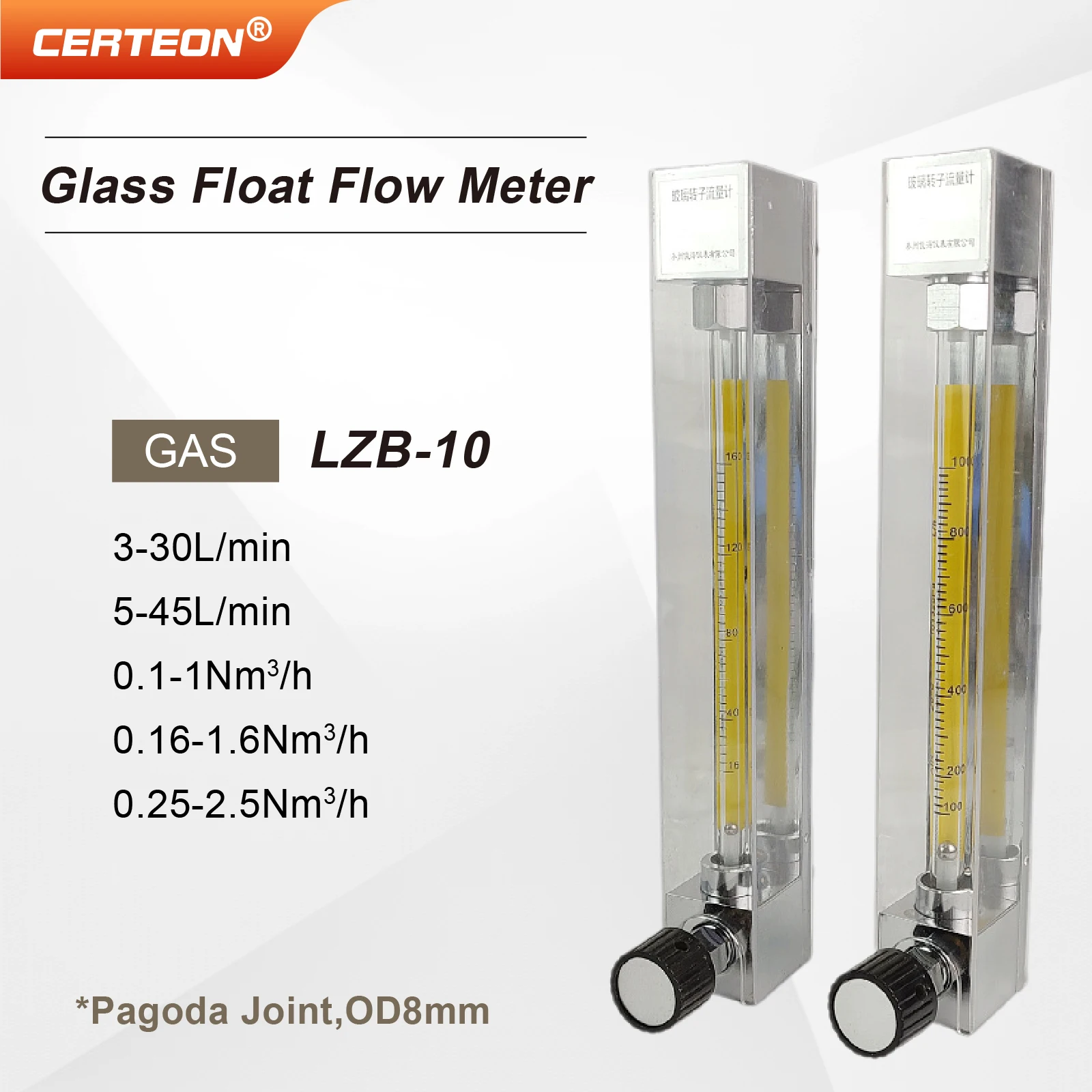 LZB-10 Glass Tube Flow Meter 500-5000 L/h Vertical Variable Area ...