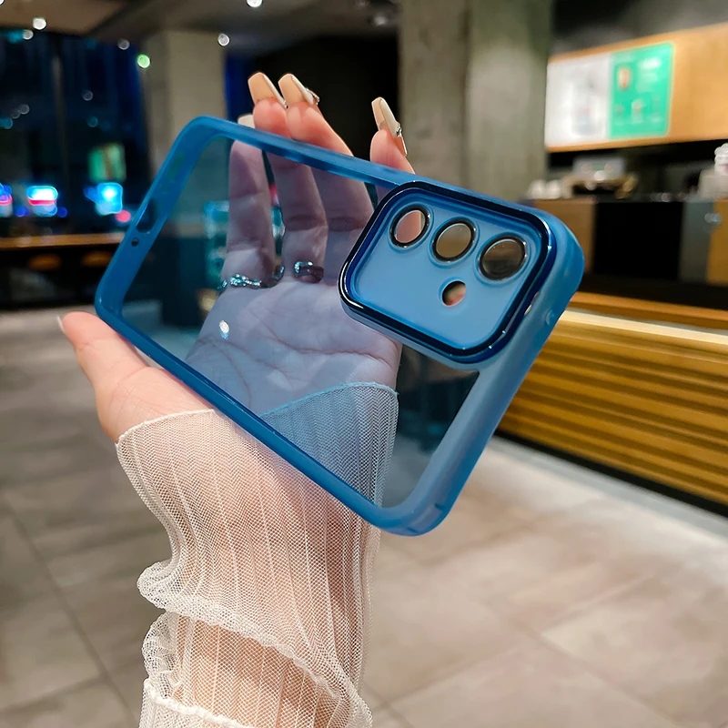 Translucent Soft TPU Phone Case with Lens Protection - Solid Color Design