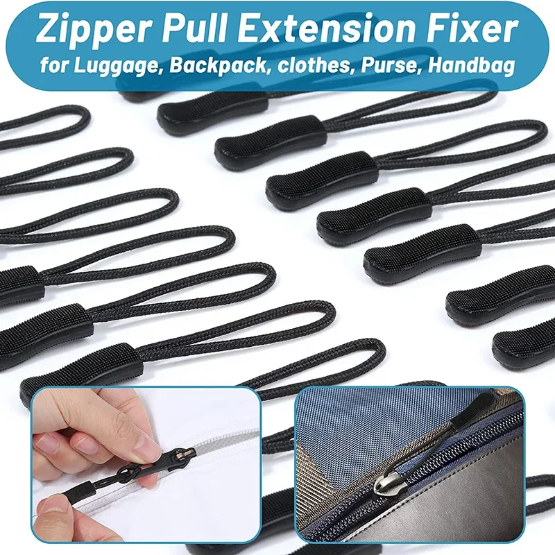 5Pcs Zipper Slider Puller Replacement Zipper Pull End Fit Rope Tag Repair Kit Clothing Zip Fixer Broken Buckle for Bag Clothing