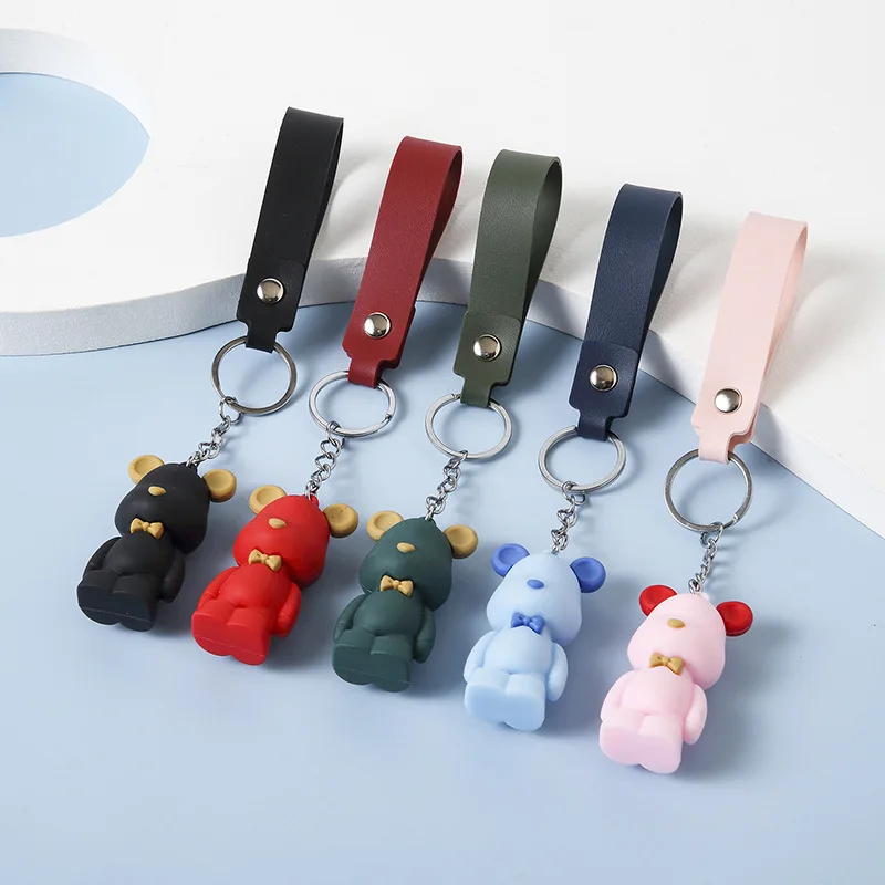 

Anime Figure 3D Little Bear Keychain Female Cartoon Kawaii Couple Puppet School Bag Pendant Accessories Car Key Pendant
