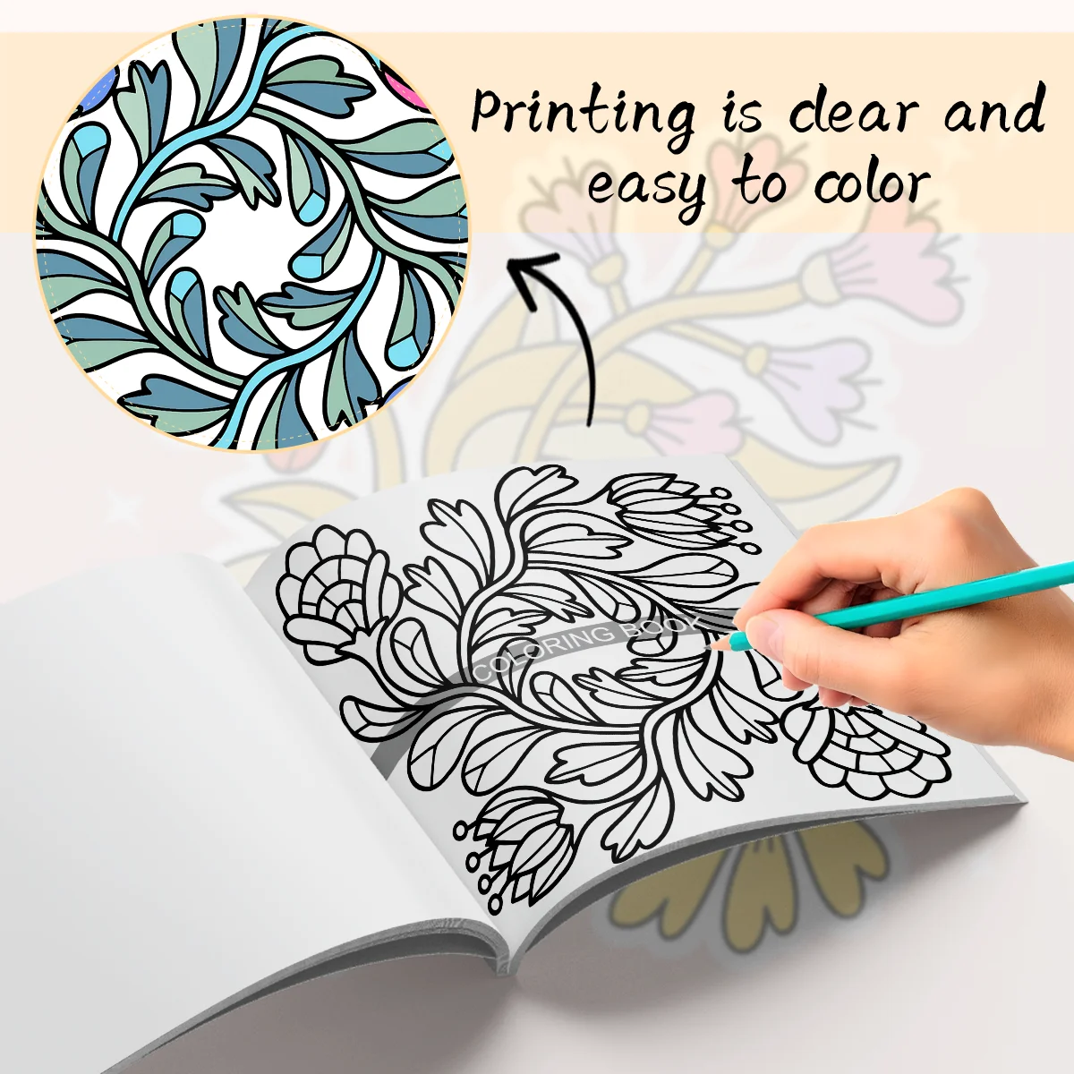 Adult Coloring Book - 7.8x7.8 Inch Flourishing Flowers Design, 24 Pages of Stress Relief and Relaxation, Perfect Gift for Year 4