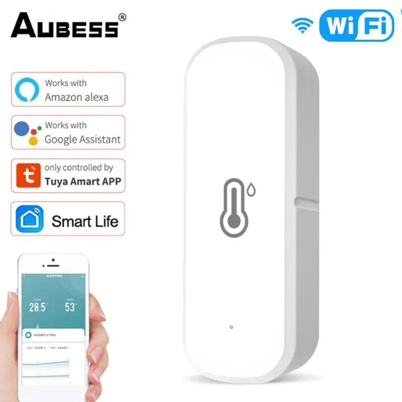

AUBESS Tuya WiFi Temperature Humidity Sensor Home Connected Thermometer Compatible With Smart Life Alexa Google Assistant New