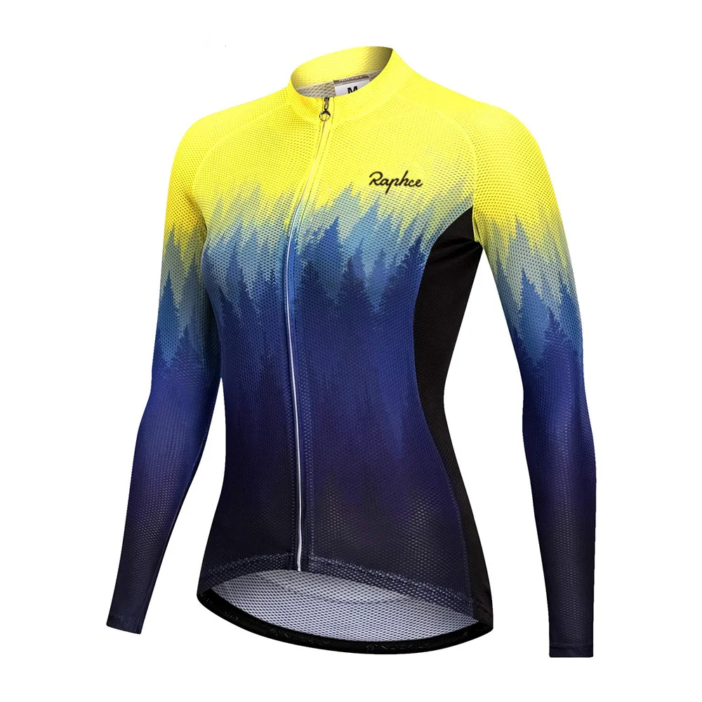 RAPHCE WOMEN Cycling Jersey Long Sleeve Top Breathable Cycling Jersey Quick Dry Road Cycling Jersey with Three Pockets 2