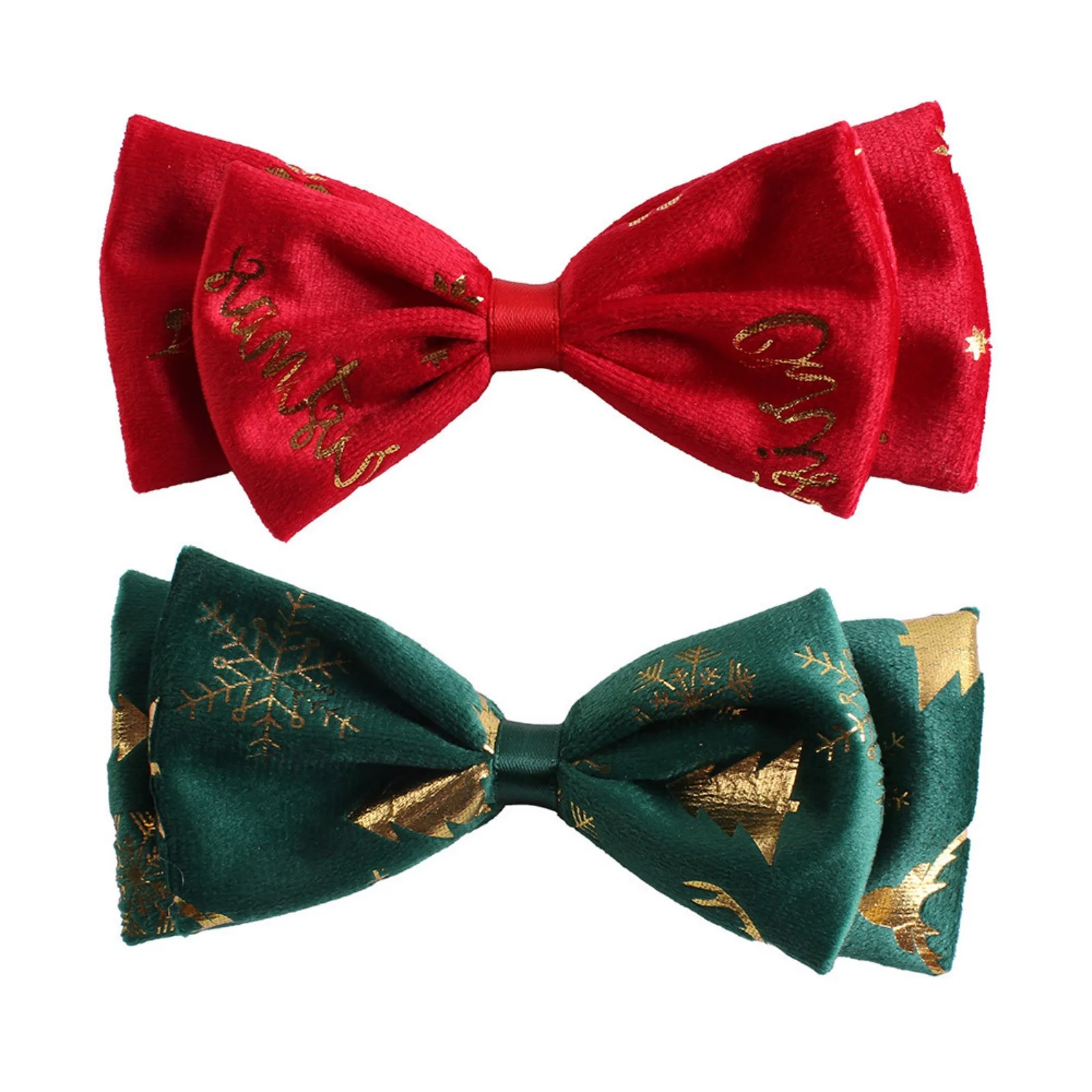 1PC Christmas Bow Hair Clips-Festive Red Green Gold Printed Hair Accessories For Women Girls Xmas Holiday Party Hair Decoration