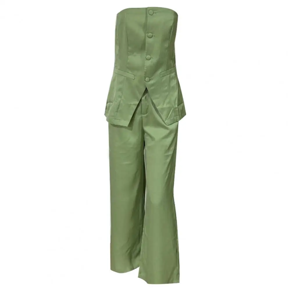 Tube Top Trousers Set Elegant Top Wide Leg Pants Set for Women Chic Off Shoulder Bandeau Style with High Waist Pockets Stylish women suit coat chic women s workwear loose fit lapel with flap pockets for spring autumn seasons women spring autumn suit coat