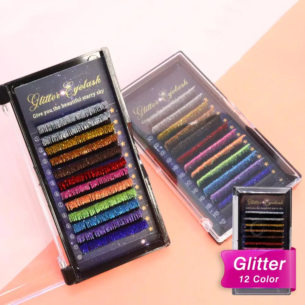 

Mix Colors Glitter Fashion Shiny Colorful False Eyelash Extension Individual Faux Makeup Eye Lashes Professional Supplies