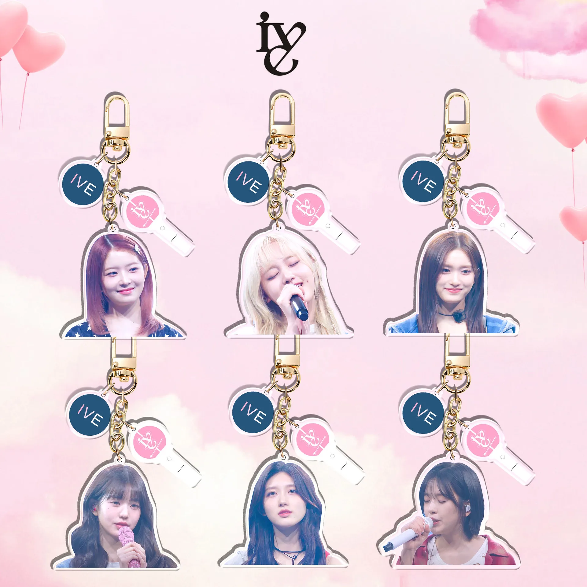 

IVE Acrylic Keychain 3pcs/Set WonYoung Liz Cartoon Lightstick Pendant Gaeul Rei Transparent Figure Printing Keyring Girl Gift