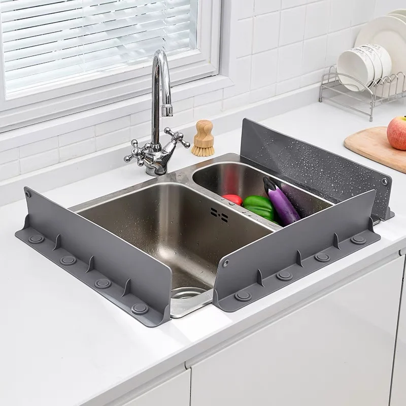 Kitchen Splash Guard Suction Cup Sink Board Silicone Splatter Guard Kitchen Bathroom Basin Dish Washing Baffle Wash Basin Faucet Anti-Splatte Board