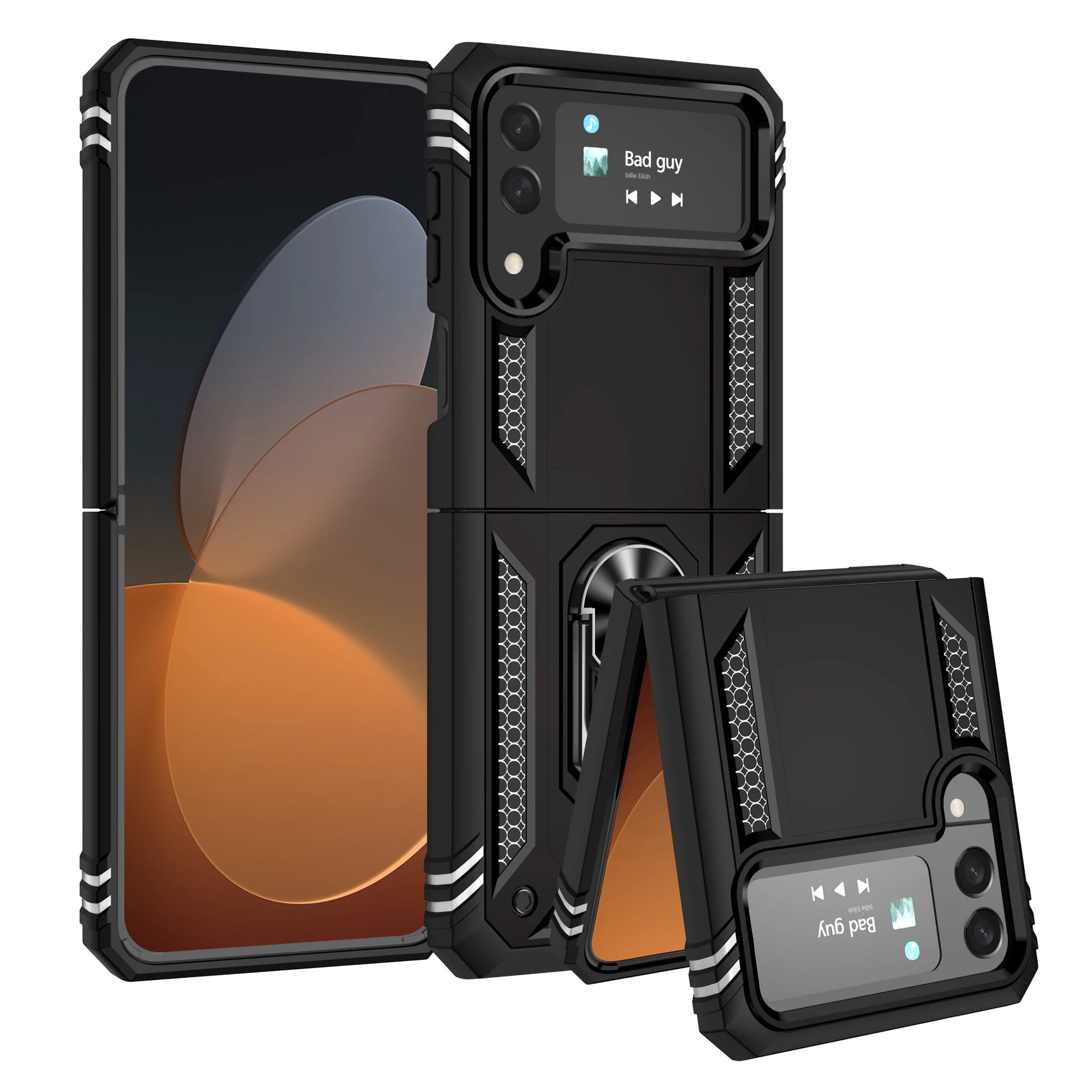 Fashion Finger Ring Holder Folding Case For Samsung Galaxy Z Flip 4 Flip3 5G Flip4 Flip 3 Kickstand Cell Phone Case Coque