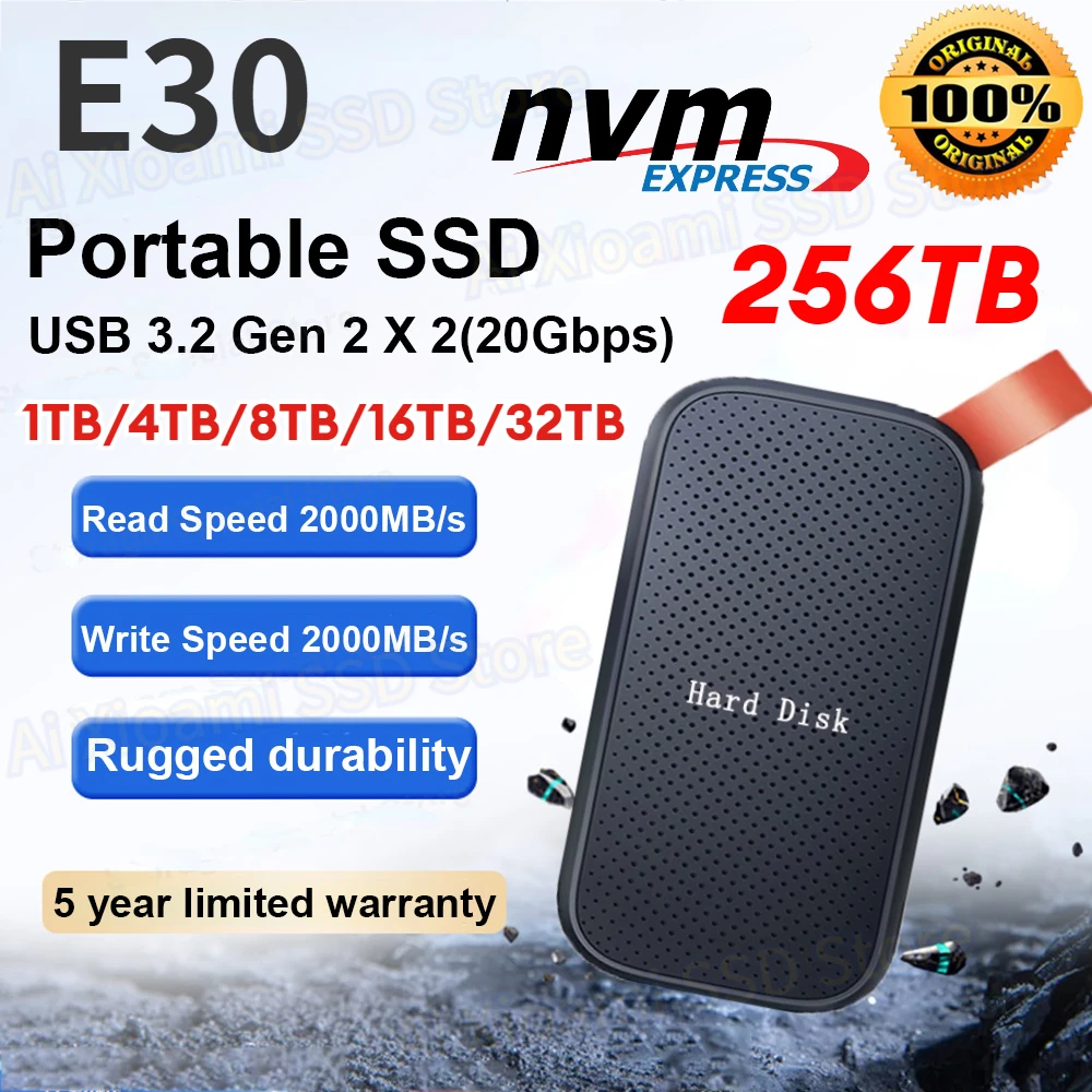 

Original SSD 128TBExternal Solid State Drive USB 3.2 Gen 2x2 Read Speeds Up to 2000MB/s for Gaming PC Professionals Portable SSD