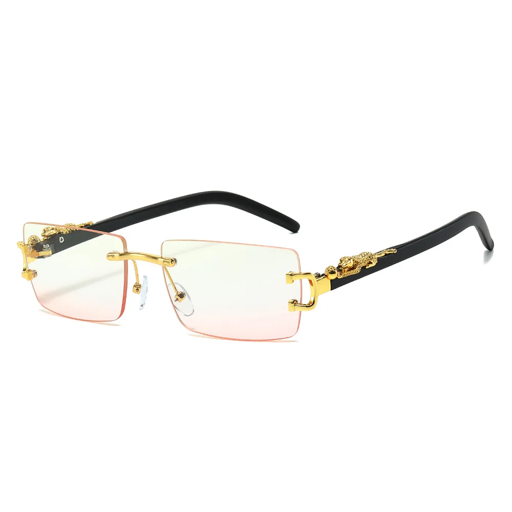 Rimless Sunglasses Fashion Women Men Cheetah Decoration Rectangular Brand Designer Sun Glasses