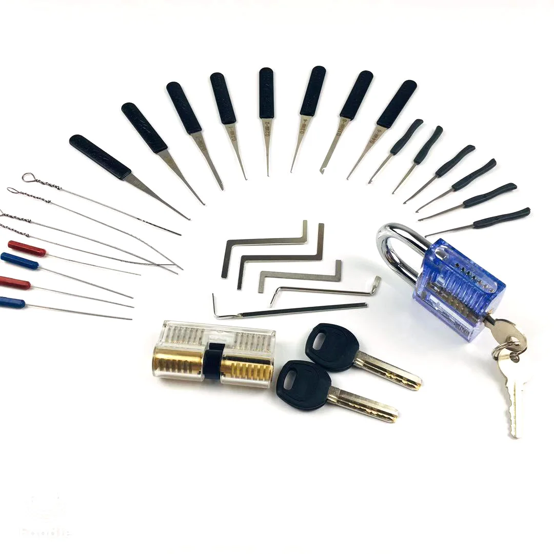 2PCS Transparent Locks with Lock Tools,Broken Key Remove Tools,Tension Push Rod,Beginner Best Picking Practice Kit