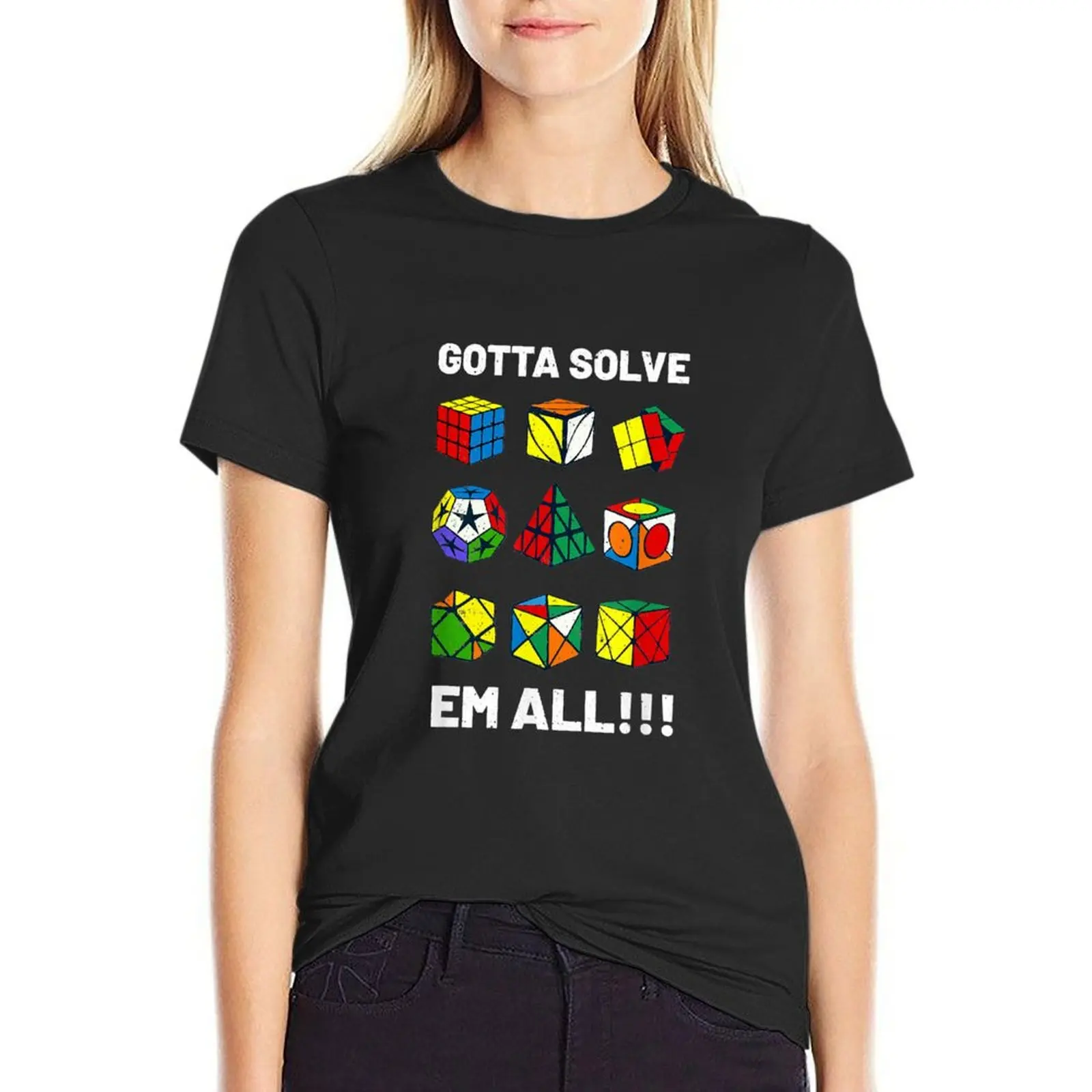 Competitive Puzzle Cube Gotta Solve Em All Speed Cubing T-Shirt graphics cute clothes t-shirt dress for Women sexy